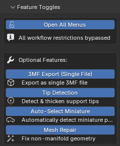 Feature Toggles panel