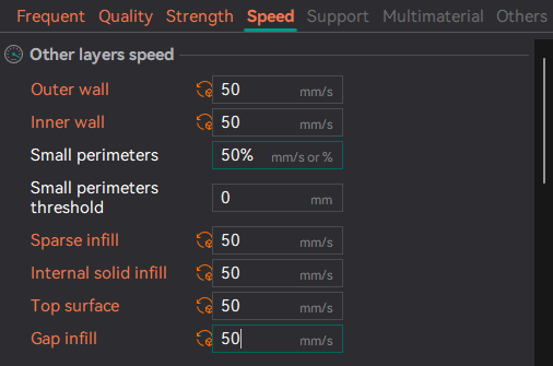 Orca Slicer process settings showing different layer height and speed for supports