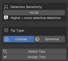 Tip Detection panel with Detect Tips button